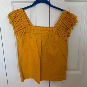J Crew Mustard Yellow Pom-Pom Top